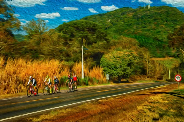 Formação de ciclistas em estrada de campo — Fotografia de Stock