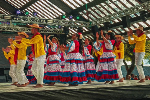 Colombianska folkdansare som utför en typisk dans — Stockfoto