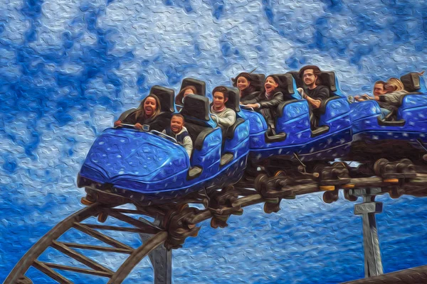 People having fun on a roller coaster — Stock Photo, Image