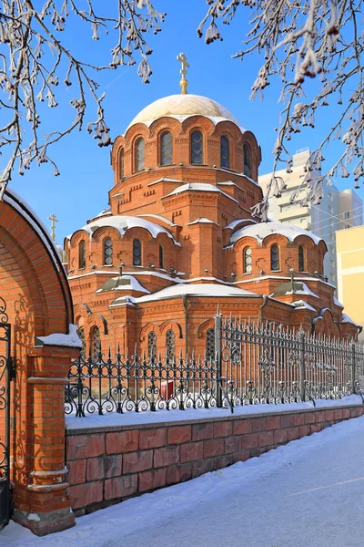 Orthodox Church of St. Prince Alexander Nevsky on a frosty day i — Stock Photo, Image
