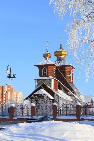 Church of St. Seraphim of Sarov in winter in the Siberian city o — стокове фото