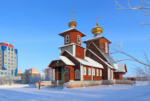 Church of St. Seraphim of Sarov in winter in the Siberian city o — стокове фото