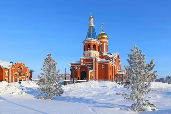 Orthodox Church among the snow in honor of the Epiphany in Novy — Stock Photo, Image