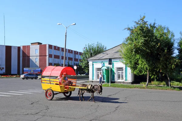 Вагон з ослом у місті в сибірському місті Камен.- — стокове фото
