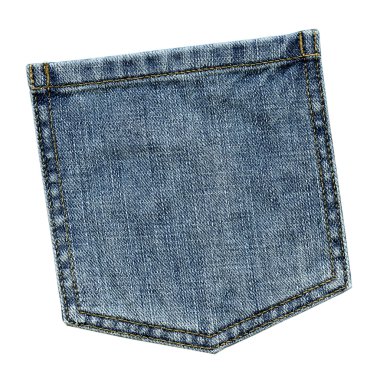 Mavi jeans arka cebimde üzerinde beyaz izole 