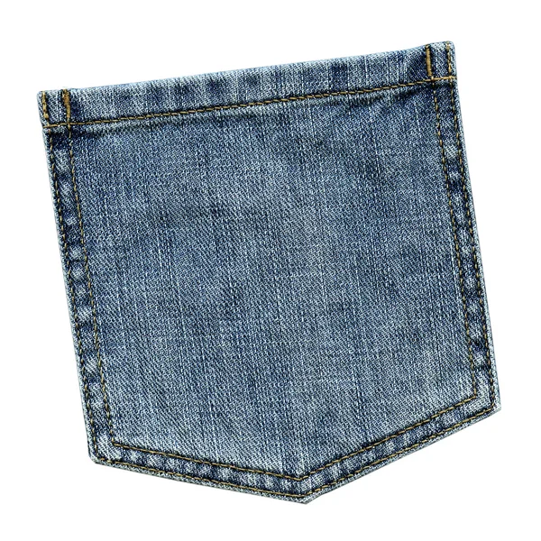 Mavi jeans arka cebimde üzerinde beyaz izole 