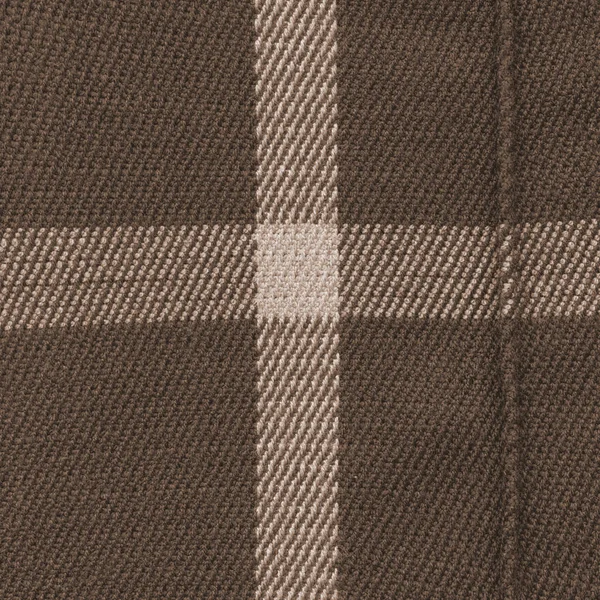 Fragment van bruine geruite stof textuur closeup — Stockfoto
