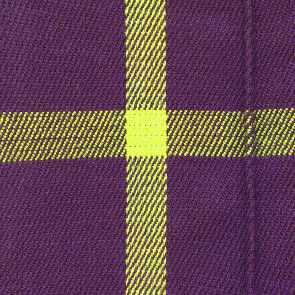片段的黄色紫罗兰色格子织物纹理特写 — 图库照片