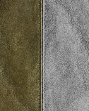 Deri arka plan bir dikiş ile dekore edilmiş iki renk