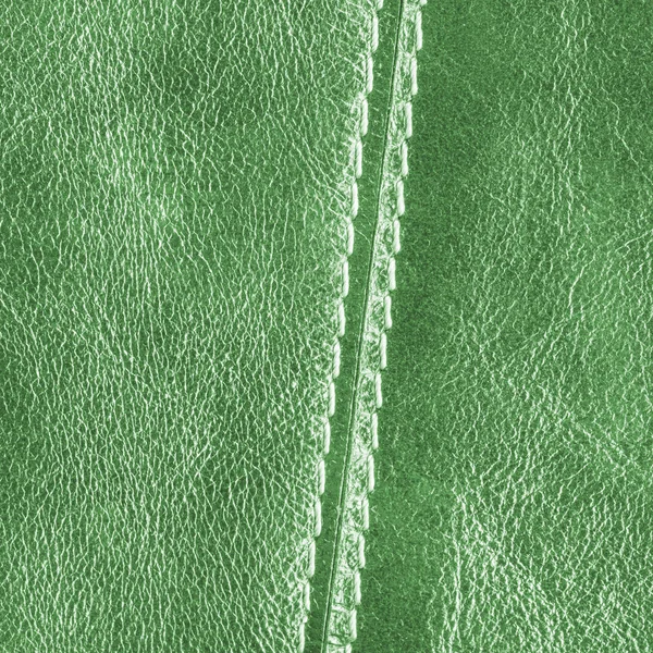 Textura din piele verde, cusătură — Fotografie, imagine de stoc