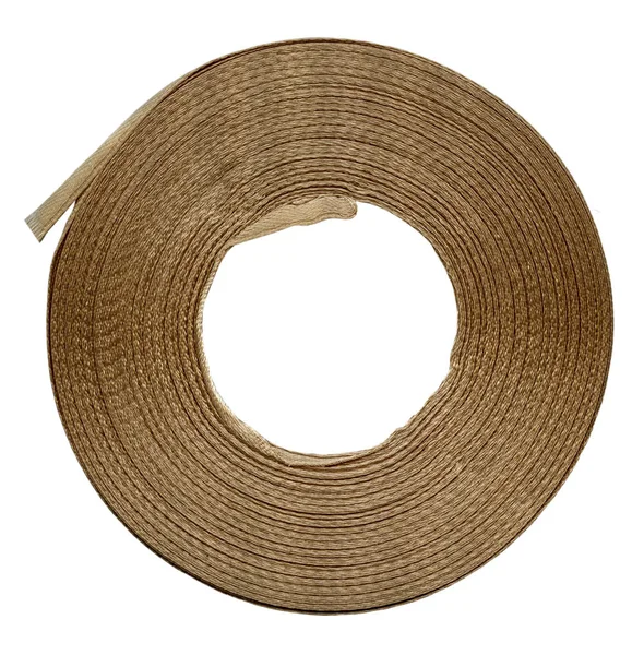 Skein of light brown textile tape isolated on white — Stock Photo, Image