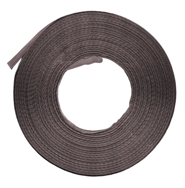 Skein of dark brown textile tape isolated on white — Stock Photo, Image