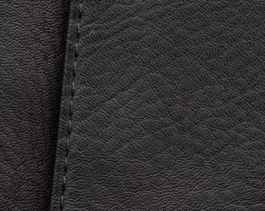 koyu kahverengi deri doku closeup, dikiş