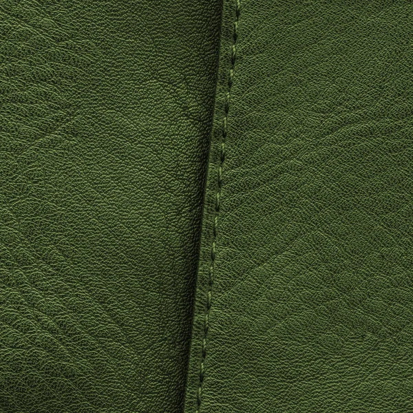 Textura de couro verde decorado uma costura — Fotografia de Stock