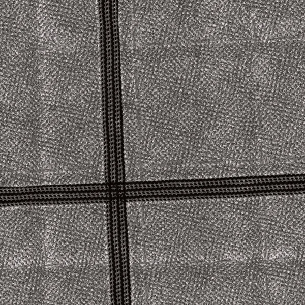 Grijze textiel achtergrond close-up, zwarte linten, naden — Stockfoto