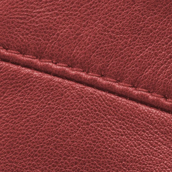Kırmızı deri dokusu closeup, dikiş — Stok fotoğraf