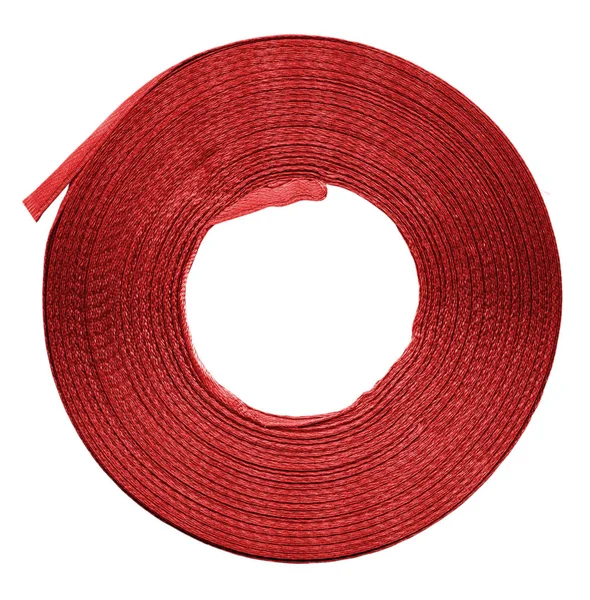 Skein of red textile tape isolated on white — Stock Photo, Image