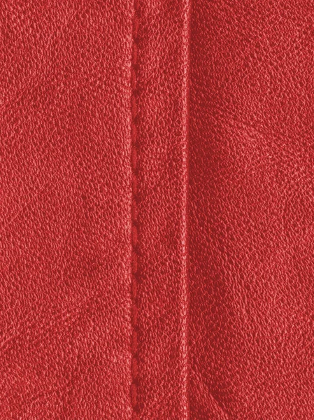 Rött läder textur närbild, söm. — Stockfoto