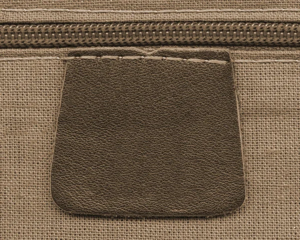 Hohe detaillierte braune Lederetikette, Reißverschluss — Stockfoto