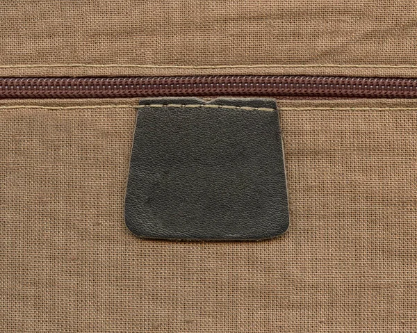 Blank black leather label, zipper — Stock Photo, Image