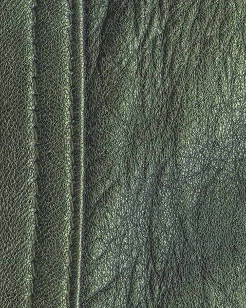 Vecchia texture in pelle verde, cucitura . — Foto Stock