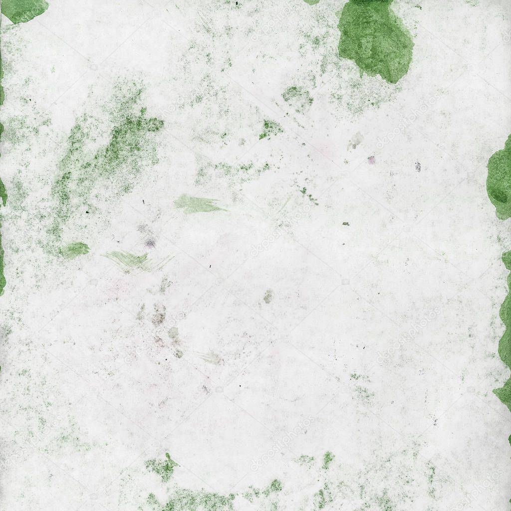 old dirty paper stained with green ink spots