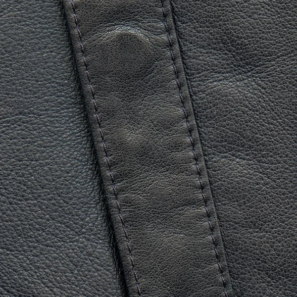 Texture cuir noir, coutures, points de suture — Photo