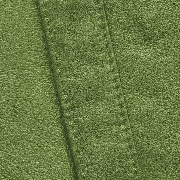 Groen leder texture, naden, steken — Stockfoto