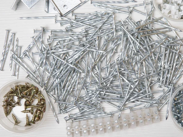 Metal nails on white — Stock Photo, Image