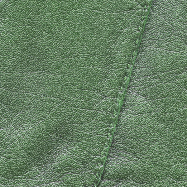 Jasny zielony skórzany tekstura, szew — Zdjęcie stockowe
