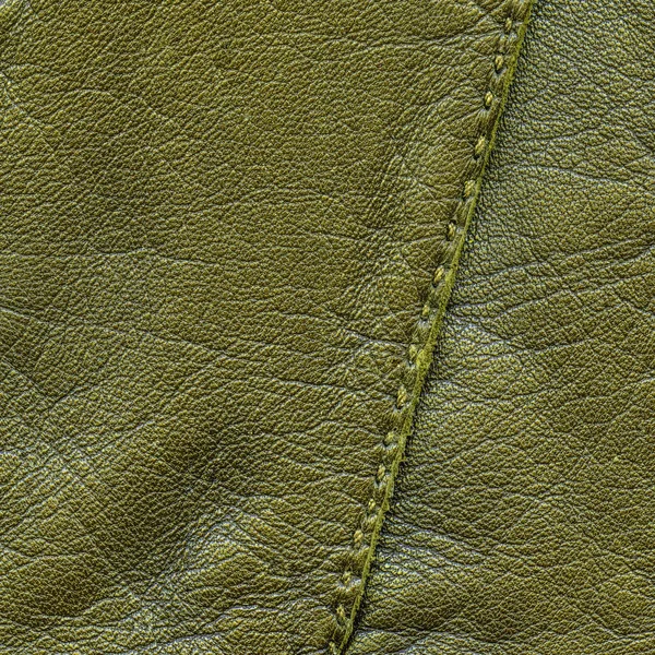 Zielony skórzany tekstura, szew — Zdjęcie stockowe