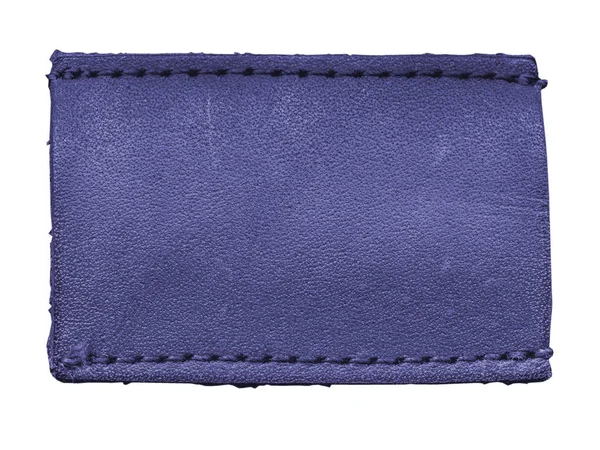 Blank blue leather label isolated on white background — Stock Photo, Image