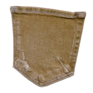 arka cebinde eski ve yıpranmış sarı-kahverengi kot beyaz