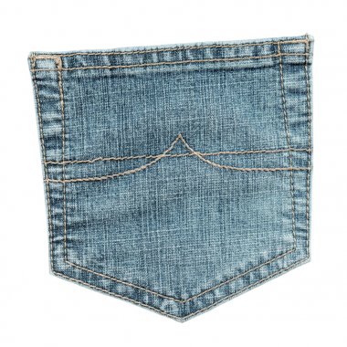 Mavi kot geri cep üzerinde beyaz izole  