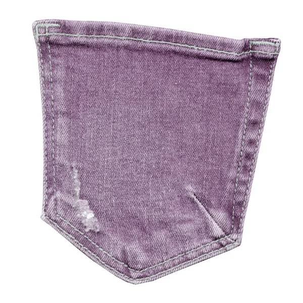 Bolso traseiro de jeans violeta usados no fundo branco — Fotografia de Stock