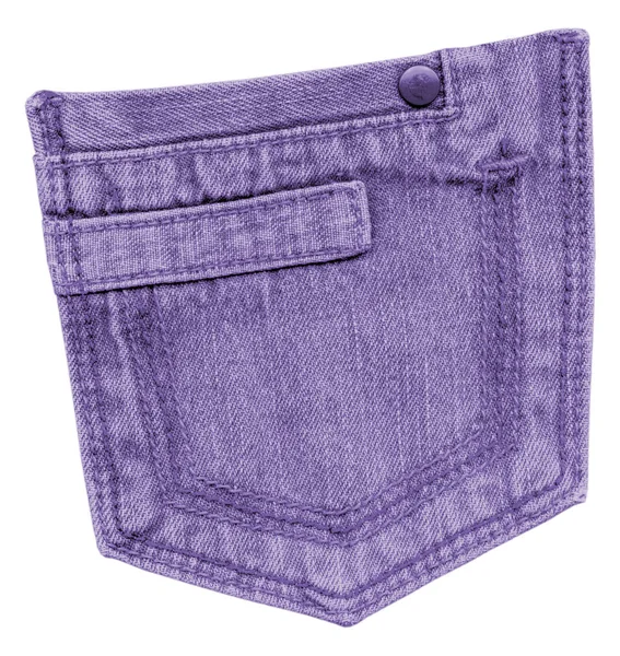 Bolso traseiro denim violeta isolado no branco — Fotografia de Stock
