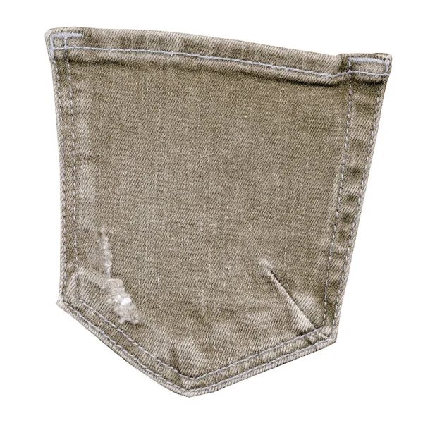 Изношенные светло-коричневые джинсы задний карман изолирован на белый — стоковое фото
