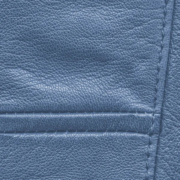 Texture in pelle blu, cucitura. Utile come sfondo — Foto Stock