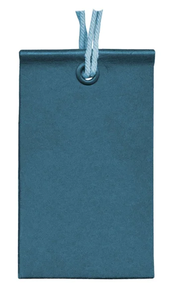 Niebieski pusta etykieta karton na białym tle — Zdjęcie stockowe