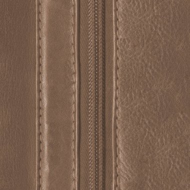 kahverengi deri arka plan, bir fermuar ile dekore edilmiş dikişleri