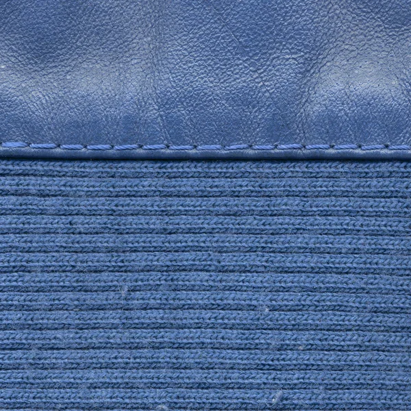 Blauw textiel en leder texturen. — Stockfoto