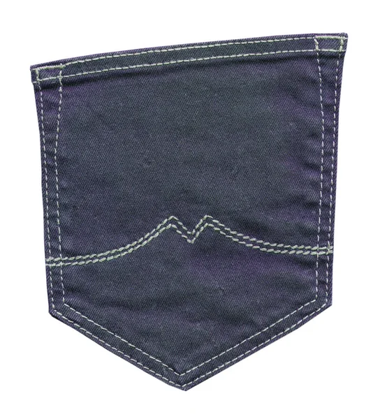 Back pocket of old blue female trousers, isolated on white — Stock Photo, Image