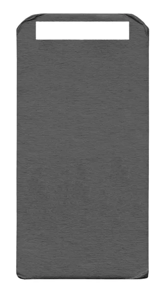 Etiqueta de papelão cinza isolada no fundo branco — Fotografia de Stock