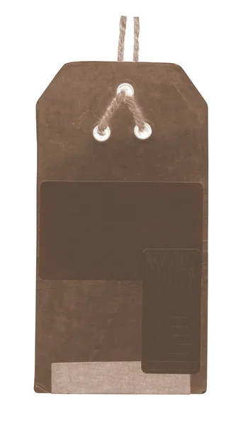 Beyaz, çıkartmalar izole boş kahverengi karton etiket — Stok fotoğraf