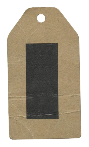 Boş bej karton etiket üzerinde beyaz izole — Stok fotoğraf