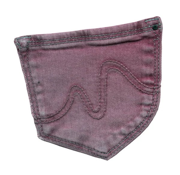 Bolsillo trasero de vaqueros viejos de color rojizo-violeta aislados en blanco —  Fotos de Stock