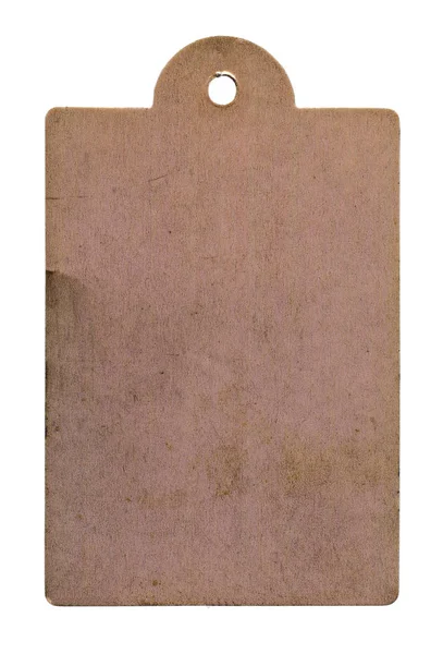 Vieille étiquette vierge en carton rougeâtre isolée sur blanc — Photo