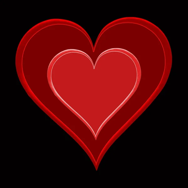 Doppelbild Eines Roten Herzens Auf Schwarzem Hintergrund Zum Valentinstag — Stockfoto