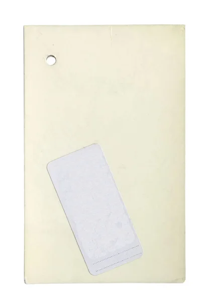 Etichetta Cartone Vecchio Beige Isolato Bianco Adesivo — Foto Stock