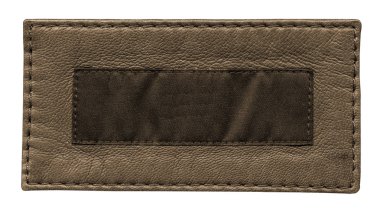 beyaz izole boş kahverengi deri ve tekstil etiket